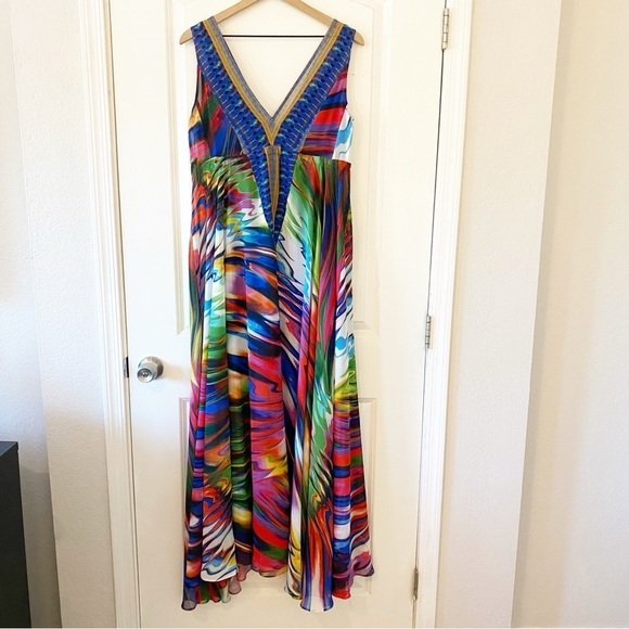 BOSTON PROPER Multicolor Swirl Embellished Maxi Dress Resortwear Vacation - Picture 6 of 12